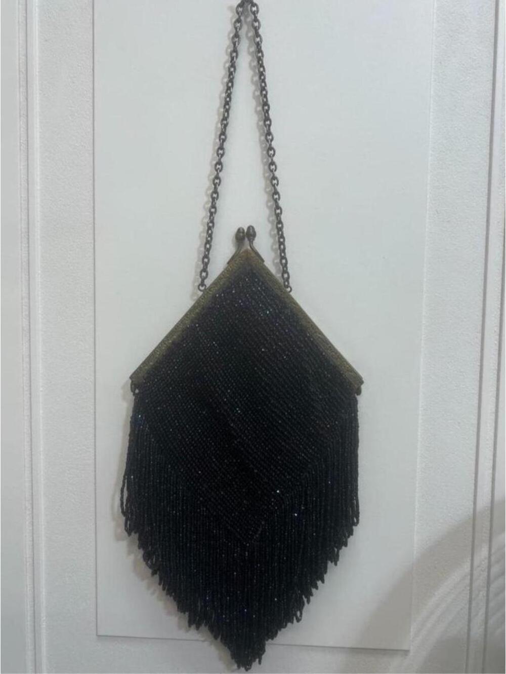 Vintage deep navy blue fully beaded minaudière.